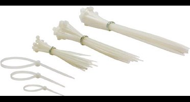 Perel Set nylon kabelbinders, diverse afmetingen, wit, UV-bestendig, 75 stuks