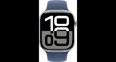 Apple Watch Series 10 - Wifi + 4G - 46mm - Zilveren Aluminium Case met Denim Sportbandje - M/L