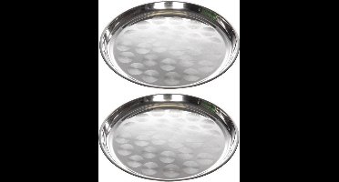 Cosy & Trendy Dienblad - 2x - RVS - rond - 36 cm - zilver - hapjes serveren - servies