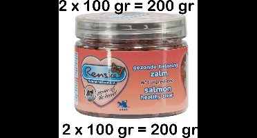 ** 2 X ** RENSKE kattensnack - gezonde beloning ZALM- hartjes - 86% zalm - n° 1 ingredient 100 gr ** = 200 GR **