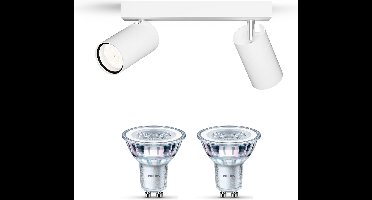 Philips Idris Opbouwspot voor Badkamer (Wit) - Badkamerlamp - Warmwit Licht - Plafondspot met 2 Lichtpunten - GU10 - SceneSwitch - Eenvoudig Dimbaar met Je Klassieke Schakelaar
