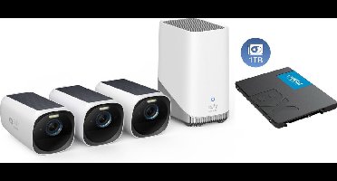 Eufy Cam 3 4K Draadloze Beveiligingsset - Inclusief Homebase 3 en 3 Solar Camera's + 1TB SSD voor 15 jaar opslag - Voordeelbundel