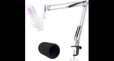 QuadCast Witte ophangarm - Professionele studiomicrofoonarm met microfoonkap van schuim, popfilter, compatibel met HyperX QuadCast S-microfoon