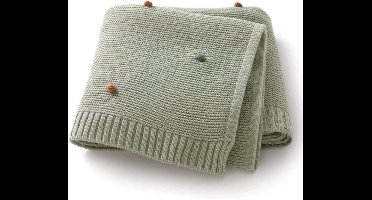 Gebreid babydeken groen met knots - gebreid babydeken - gebreid wiegdeken - groene deken ledikant - gebreid katoenen babydeken - zacht gebreid deken baby