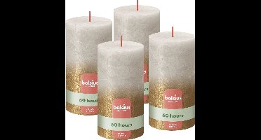 Bolsius - Rustieke kaars - Lichtgrijs & Goud - 13cm - 4 Stuks - Fading Metallic