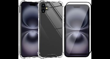 Hoesje geschikt voor iPhone 16 Plus - Screenprotector Volledig Dekkend Glas - Shockproof Transparant met Extra Hoekbescherming