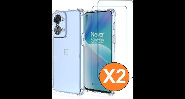 Hoesje geschikt voor OnePlus N30 Hoesje transparant - Anti Shock silicone hoesje OnePlus N30 case met 2 Pack Screenprotector tempered glass voor OnePlus N30