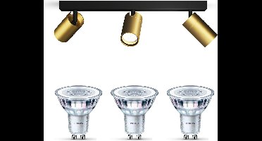 Philips Idris Opbouwspot voor Badkamer(Zwart/Goud) - Badkamerlamp - Warmwit Licht - Plafondspot met 3 Lichtpunten - GU10 - Niet Dimbaar
