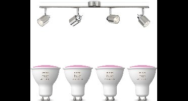 Philips Hue Meranti Opbouwspot (Mat Chroom) - Wit en Gekleurd Licht - Plafondspot met 4 Lichtpunten - GU10 - Hue White and Color Ambiance
