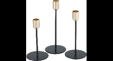 Boltze - Kaarsenhouders - Set/3 - Kandelaars - Zwart - Goud - Metaal - 15,18,20cm hoog