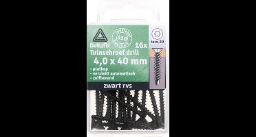 Deltafix Tuinschroeven Drill Zwart RVS 4 x 40 mm 16 stuks