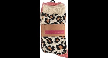 Apollo - Sokken - Panterprint - Roze - Set van 5 paar - Maat 23/26