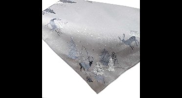 Tafelkleed - Kerst - licht grijs met Rendieren en zilverdraad - Vierkant 85 cm