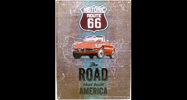 Wandbord - Historic Route 66 The Road That Build America – Rode Auto