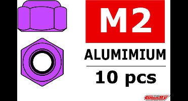 Team Corally - Aluminium zelfborgende zeskantmoer - M2 - Paars - 10 st