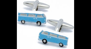 Manchetknopen - Campervan Kampeerauto Wit en Blauw