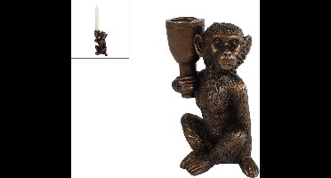 Kandelaar "Monkey" brons polystone 10,5x6,2x15cm