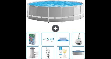 Intex Rond Prism Frame Zwembad - 457 x 122 cm - Grijs - Inclusief Pomp - Ladder - Grondzeil - Afdekzeil - Schoonmaakset - Stofzuiger - 9-delig
