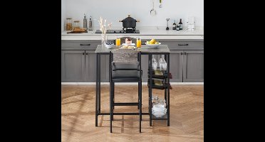 Compact Barkrukset Voor Twee – Bartafel Set – Hoog Tafel Met Stoelen – Keuken Eettafel – Counter Hoogte Kruk – Robuust Houten Ontwerp – Gemakkelijk In Te Zetten – Grijs