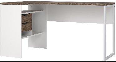 Giga Living Hoekbureau Function Plus - Wit/Bruin - 145x80x75cm