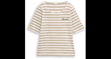 Tom Tailor - T-shirt met borduursel - Maat XS - olive white stripe
