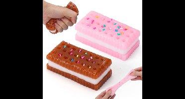 2x Siliconen Stressverlichter Squishy, 2 Stuks Koekjes Squishy Fidget Speelgoed voor Volwassenen, Ultra-Zacht Knijp Speelgoed, Leuk Siliconen Decompressie Speelgoed, Zacht en Ontspannend Knijp Speelgoed, Bruin Roze