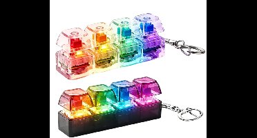 2 stuks Keyboard Fidget Toys Clicker met ledverlichtin, 4-knops keyboard fidget sleutelhanger, transparant met multicolor lampjes, stressverlagend speelgoed voor volwassenen en kinderen, Transparant + Zwart (met ledverlichtin)
