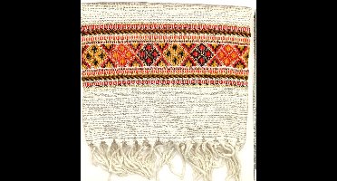 Yogi & Yogini Meditatie omslagdoek XL - Meditatie deken Nepal - Yoga deken Beige met gekleurde rand 90 x 200