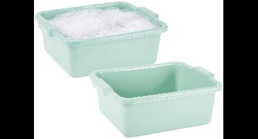Plasticforte afwas en schoonmaak Teil - 2x - Rechthoek model - kunststof - 11 liter - 40 x 30 x 14 cm - groen - spoelbak