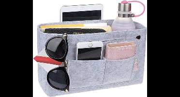 Lichtgrijze vilten inleg organizer – 25x10x15cm – handtas organizer met meerdere vakken – make-up opbergtas / binnenvoering voor tassen