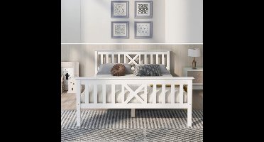 Bedframe – Bed – Slaapbank – Slaapbed – X-Vormig Hoofdeinde – Massief Dennenhout – Met Lades