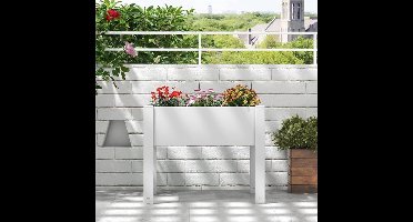 Verhoogde Plantenbak – Zelfbewaterende Tuinbak – Kruidenbak – Bloemenbak – Moestuinbak – 53 Liter – Waterniveau Indicator & Afvoergaatje – Wit – 76x45x61 cm