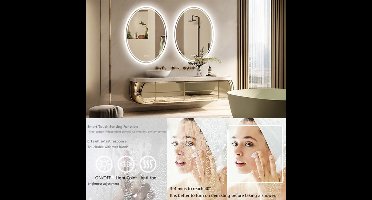 Badkamerspiegel – Ovale LED - Wandspiegel - met Anti-Fog en Dimbare Licht - Geheugenfunctie - 20X28inch