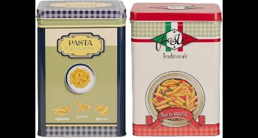 Pasta / spaghetti bewaarblik Nostagia set - blauw - metaal - Italiaans - 13 x 9 x 18 cm - voorraadblik