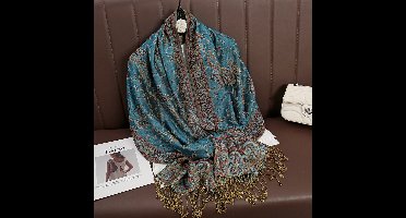 Dames Sjaal Voor Herfst/winter - Jacquard Sjaal Met Franjes En Paisleypatroon - Elegante En Zachte Damessjaal - Lange Imitatie Kasjmier Damessjaal - 70 x 180 cm,Blauw