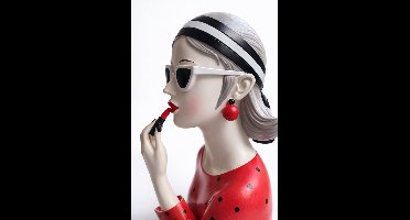 Decoratief Beeld Vrouw met Rode Lippenstift – Moderne Woondecoratie – 26 cm – Rood/Wit/Zwart