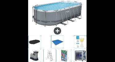 Bestway Ovaal Power Steel Zwembad - 549 x 274 x 122 - Grijs - Inclusief Pomp - Ladder - Afdekzeil - Grondzeil - Warmtepomp - 8-delig