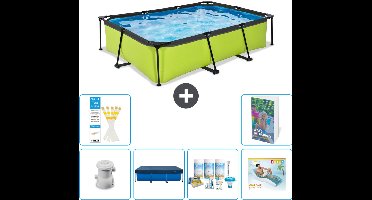 EXIT Rechthoekig Lime Frame Zwembad - 300 x 200 x 65 cm - Inclusief Pomp Afdekzeil - Onderhoudspakket - Loungebed - 7-delig