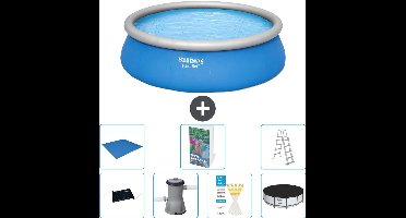 Bestway Rond Opblaasbaar Fast Set Zwembad - 457 x 122 cm - Blauw - Inclusief Pomp - Ladder Afdekzeil - Grondzeil - Solar Mat - 8-delig