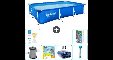 Bestway Rechthoekig Steel Pro Zwembad - 300 x 201 x 66 cm - Blauw - Inclusief Pomp Onderhoudspakket - Solarzeil - Thermometer - 7-delig