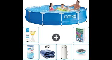 Intex Rond Frame Zwembad - 366 x 76 cm - Blauw - Inclusief Filter - Solarzeil - Zwembadfilterpomp - Verlichting - 7-delig