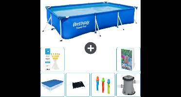 Bestway Rechthoekig Steel Pro Zwembad - 300 x 201 x 66 cm - Blauw - Inclusief Afdekzeil - Solar Mat - Speelgoed - Zwembadfilterpomp - 7-delig