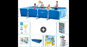 Intex Rechthoekig Frame Zwembad - 450 x 220 x 84 cm - Blauw - Inclusief Loungebed - Afdekzeil - Onderhoudspakket - Zwembadfilterpomp - 7-delig
