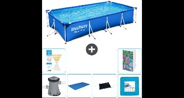 Bestway Rechthoekig Steel Pro Zwembad - 400 x 211 x 81 cm - Blauw - Inclusief Pomp Afdekzeil - Solar Mat - Vloertegels - 7-delig