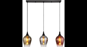 Hanglamp eettafel lamp 3 vlammen zwart hanglamp woonkamer lamp, glas, 3x E27 stopcontacten, LxBxH 83 x 18 x 120 cm