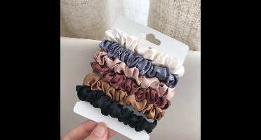6 stuks elegante Franse satijnen haarbanden, veelzijdige basic haarelastiekjes, haaraccessoires, elastiekjes, modieuze scrunchies voor dames, haarelastiekjes voor meisjes, elastische haarbanden, haaraccessoires