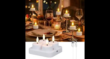 4 oplaadbare theelichtjes met laadstation - elektrische oplaadbare kaarsen USB - led-theelichtjes - oplaadbaar - outdoor - voor buiten - tuin - tafel - kamer - Halloween Kerstmis(Geen afstandsbediening)