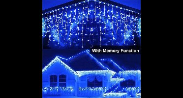 Led-licht ijzige regen sprookjesachtige verlichting buiten, lichtgordijn buiten 4m x 0.6m met stekker, lichtketting gordijn raam kersttimer voor binnen bruiloft feest balkondecoratie-blauw