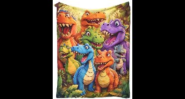 Fleece deken - Dinosaurus - dino's - cartoon - flanel - plaid - 150 x 130 cm