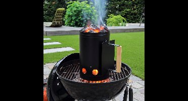 Elite BBQ briketten/houtskool starter - metaal - houten handvat - BBQ snel starter - 27 cm